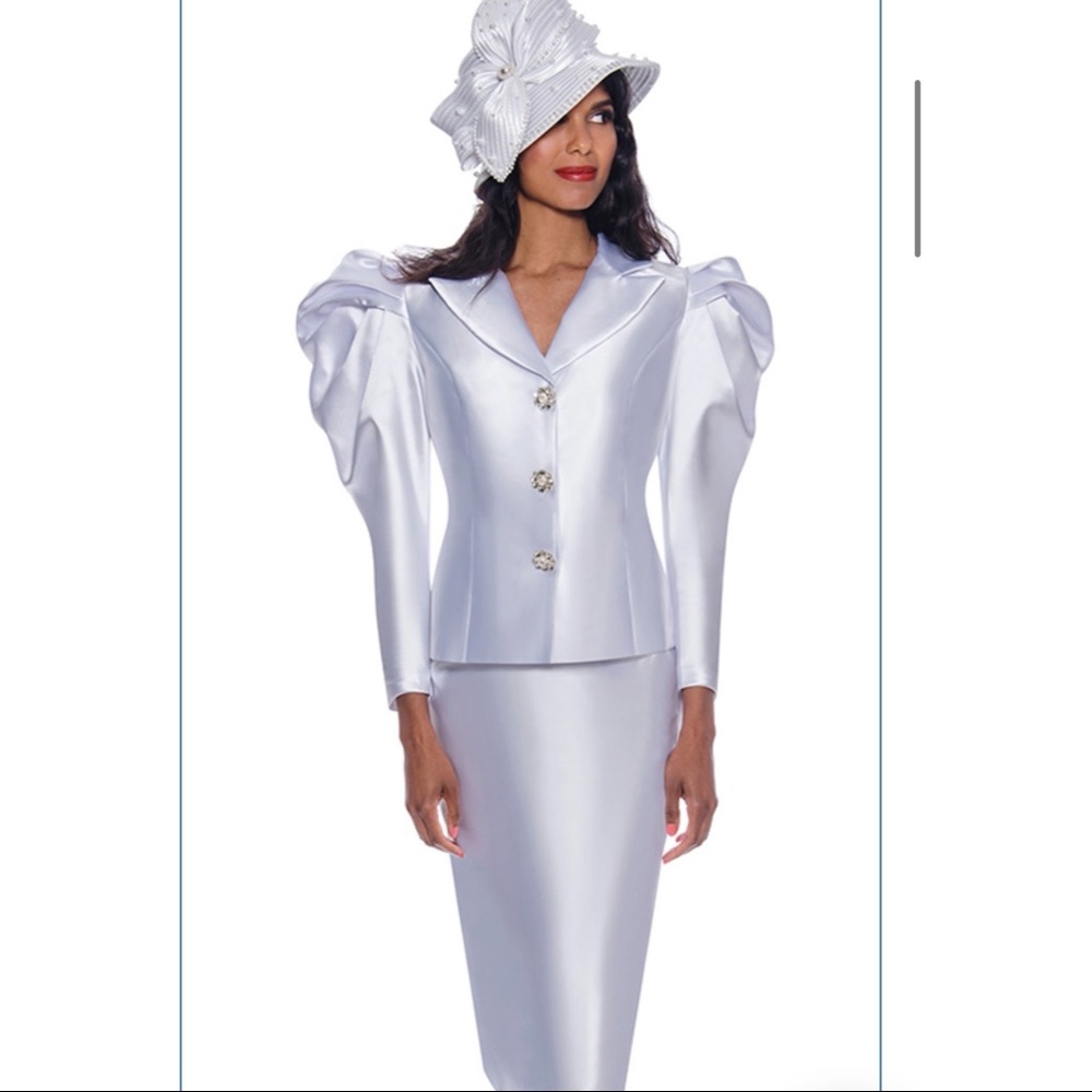 GMI 2pc Silk Suit One Of A Kind Puffed Elegant Shoulders And Jeweled Buttons